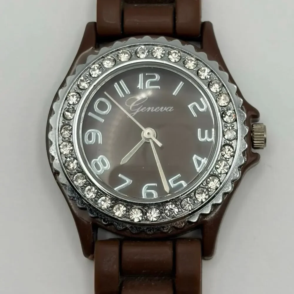 Silver & Brown Geneva Watch